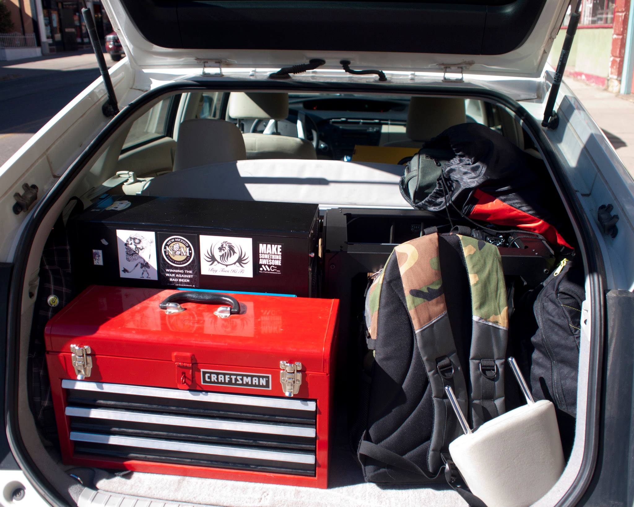 The NM Makerstate Prius was packed to the brim with 3D printers, electronics, tools, and computers.