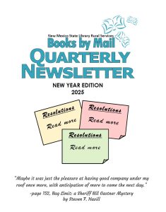 Cover of Books by Mail Quarterly newsletter featuring post it notes stating "Resolution: Read More"