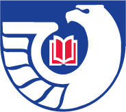 The symbol of the Federal Library Depository Program. A stylized eagle wraps its wing around a stylized book. The eagle is white over a blue, shield-shaped background. The book is red and outlined in white.