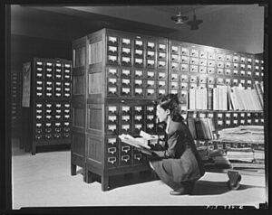 Jewel Mazique at the card catalog in the Library of Congress